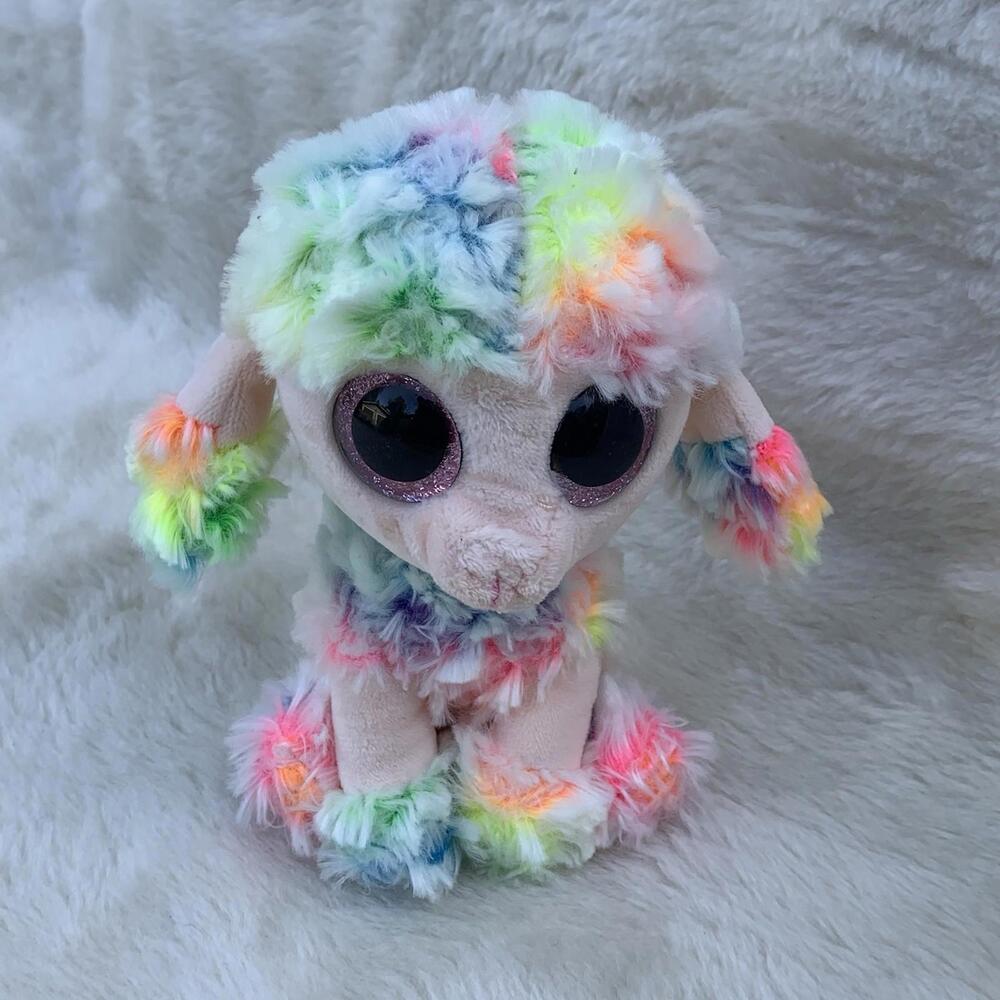 Ty Beanie Boo Rainbow Poodle Plush 6” Multicolor Dog Stuffed Animal Toy Preowned